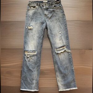 AVEC LES FILLES Jeans Womens Size 28 Light Blue Wash Distressed Baggy Button Fly